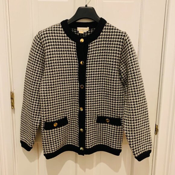 1950’s Brooks Brothers Vintage Thick Heavy Wool Women’s Cardigan Medium Dogtooth - Picture 1 of 14